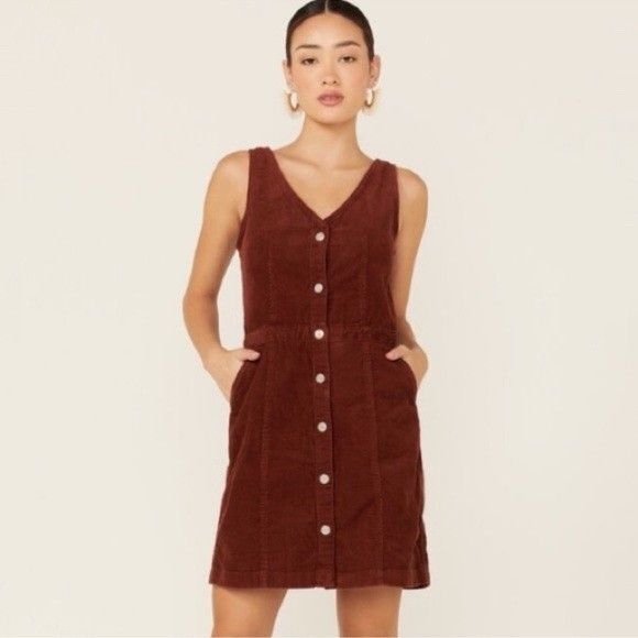 Levi’s XS Corduroy Button Front Mini Dress Brown Sleeveless Casual Vintage Style - Picture 1 of 12